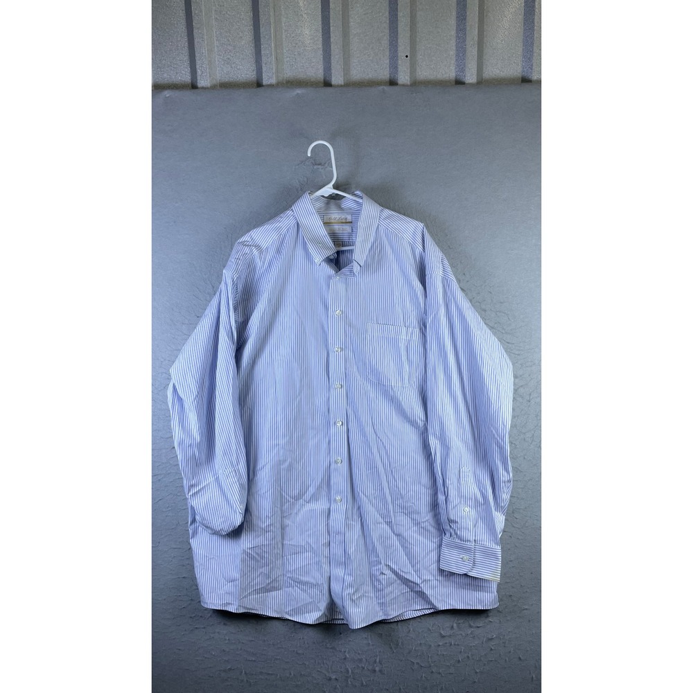 Gold Label Roundtree Yorke Shirt Mens 18 36 Blue Stripe Excellent Non-Iron